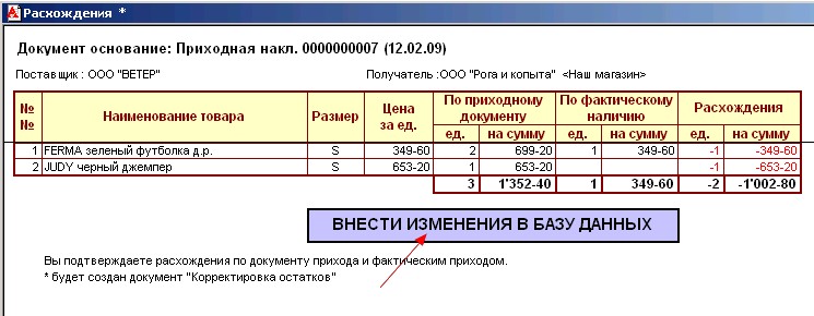 МАГАЗЬКА-программа для розничного магазина -Мастрер Приема товара - Расхождения при приеме